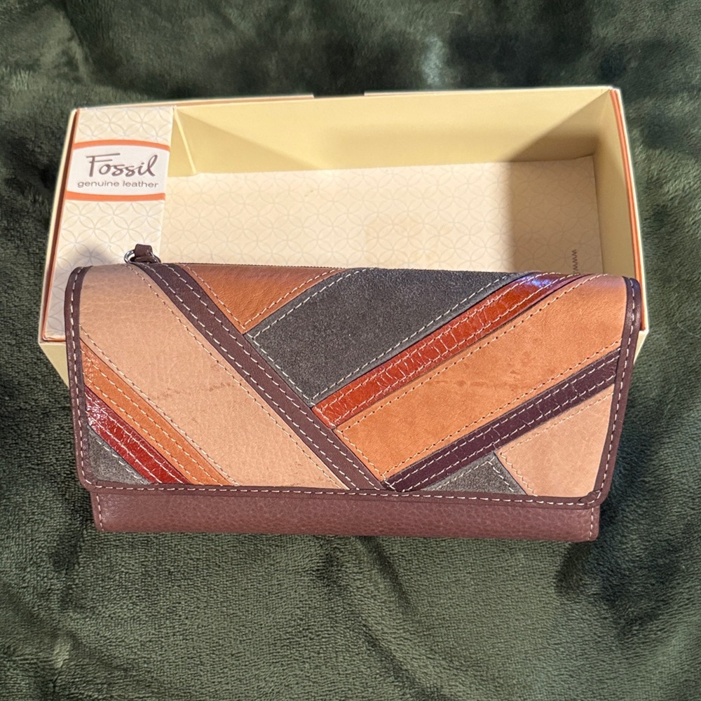 Fossil Women's Patchwork Leather Wallet - Brown, Tan, Gray